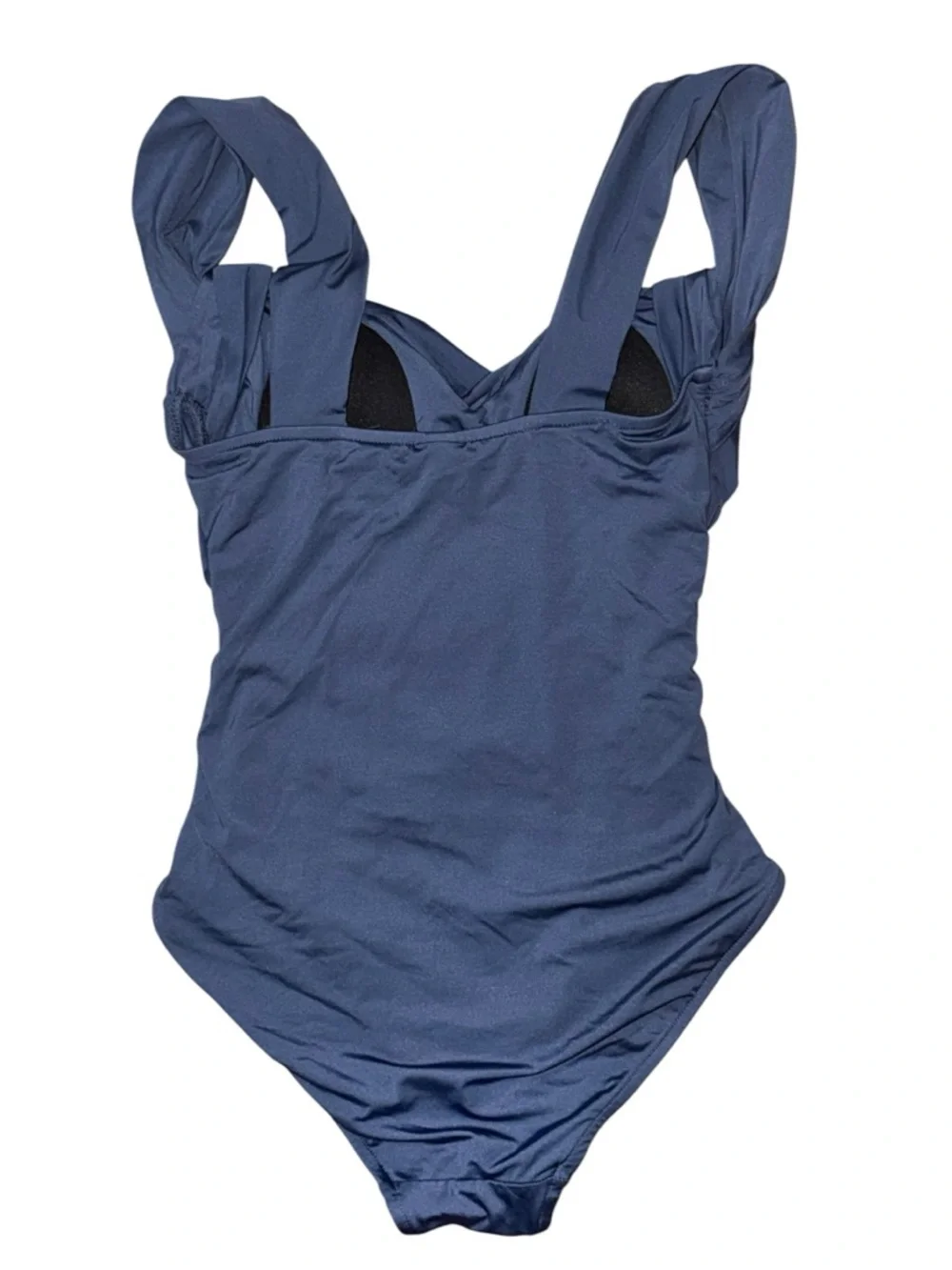 Badgley Mischka Drape Maillot Navy Ruched One-Piece Swimsuit, Size 4 - Picture 2 of 8